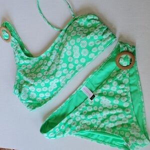 No Bo mint green & white daisy 2 pc bathing suit Size XL 15-17 NWOT